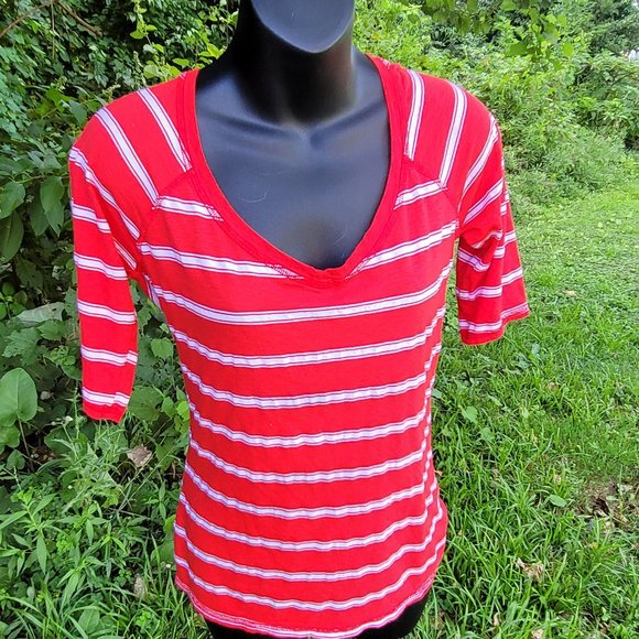 MICHAEL STARS Red/White Stripe Supima T Shirt - Picture 1 of 6